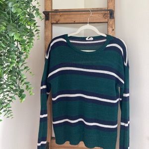dark green, dark blue and white striped knitted top